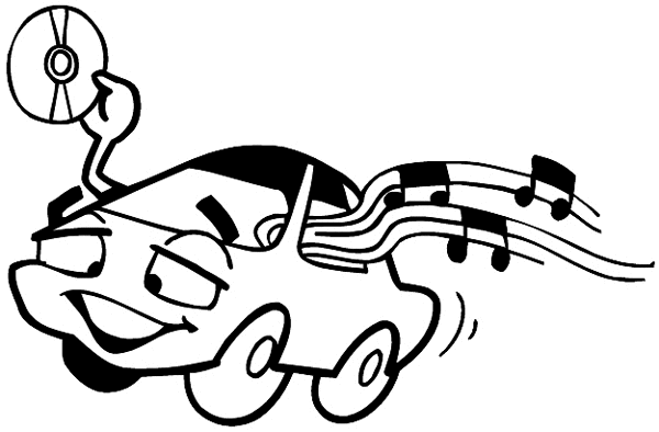 Comic car playing music CD vinyl sticker. Customize on line.  Autos Cars and Car Repair 060-0431  
